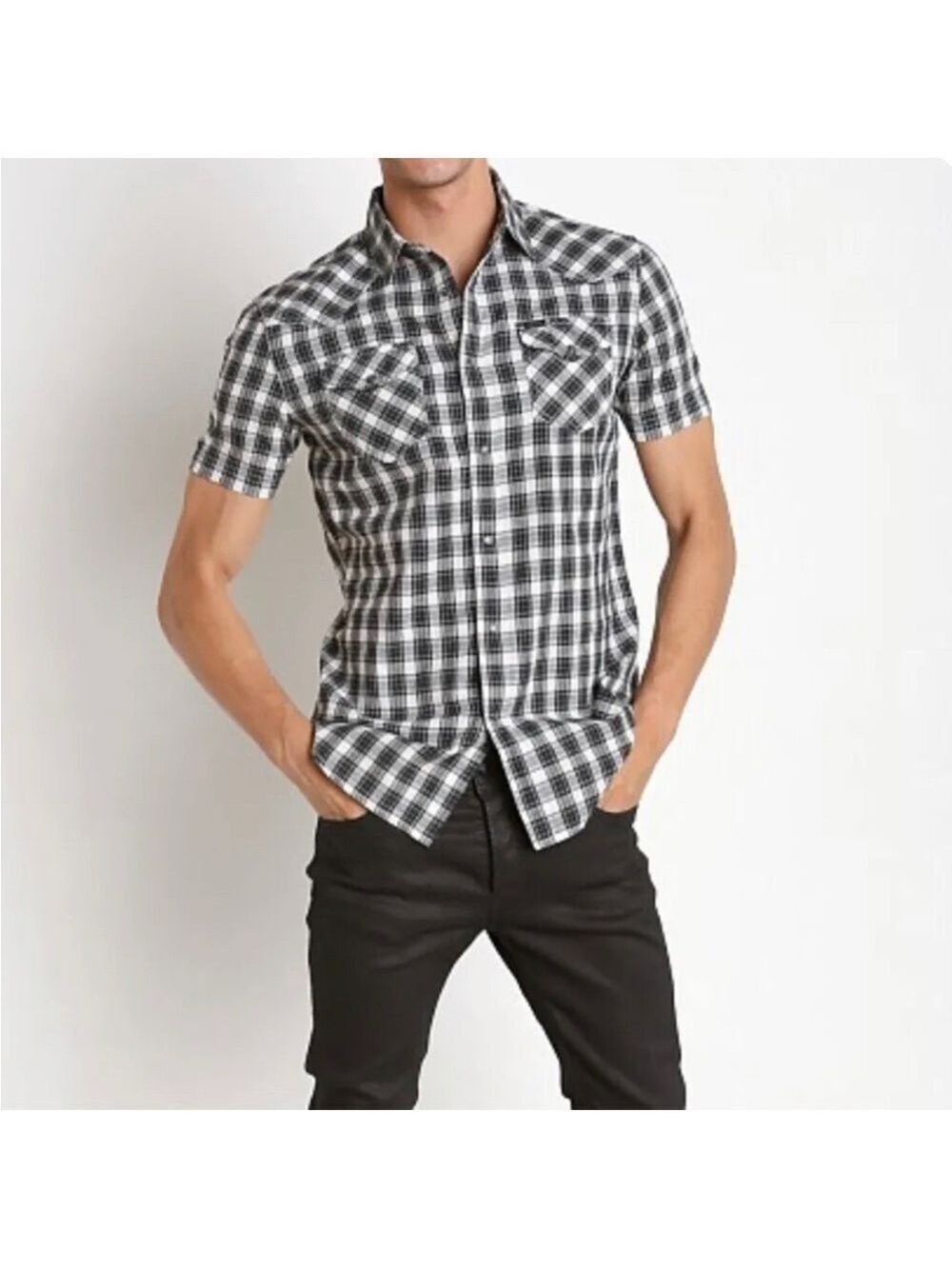 Men’s Diesel S-East Short Sleeve Camicia Green Check Shirt S!